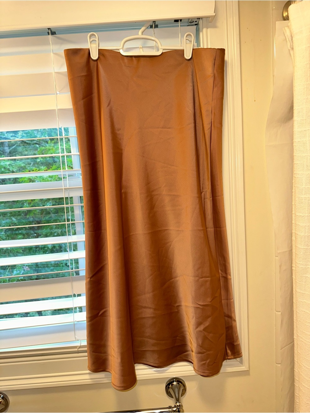 Rachel Zoe A-Line Satin Skirt in Warm Tan